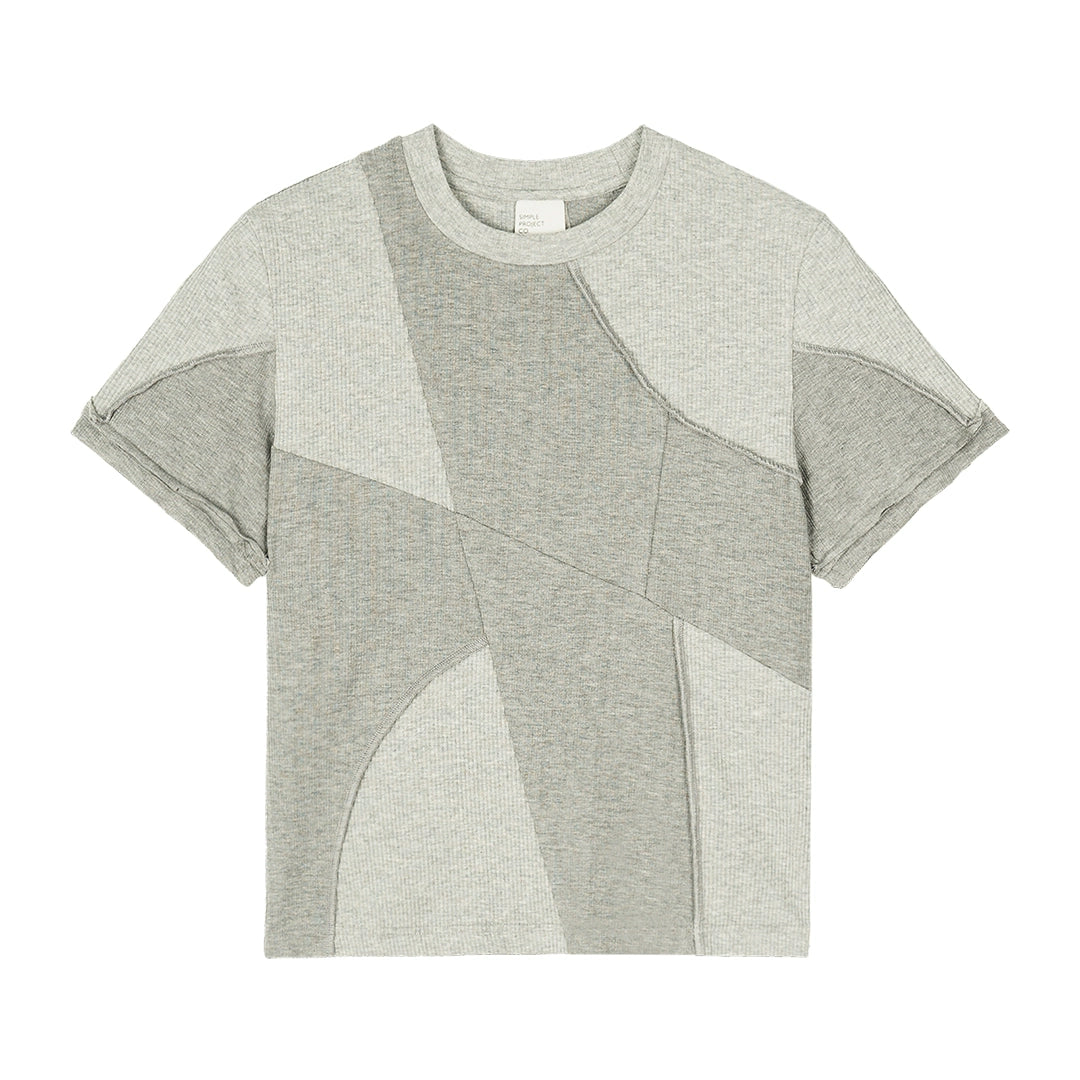 Multi panel slim-fit crewneck short sleeve T-shirt
