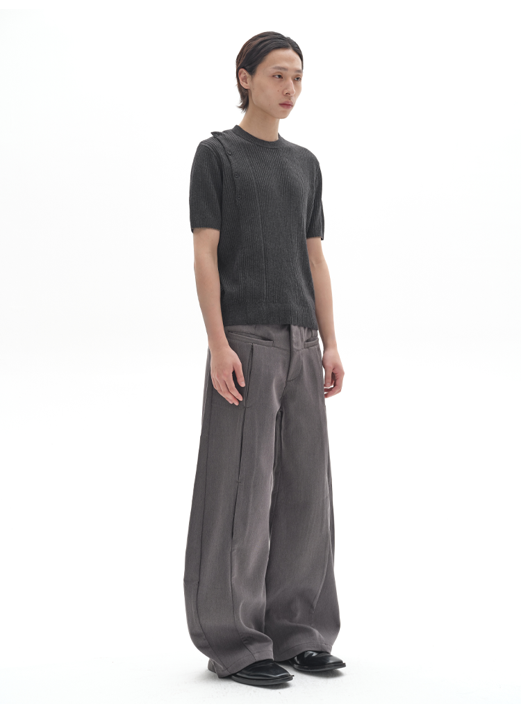 Button Short Sleeve Knit T-shirt