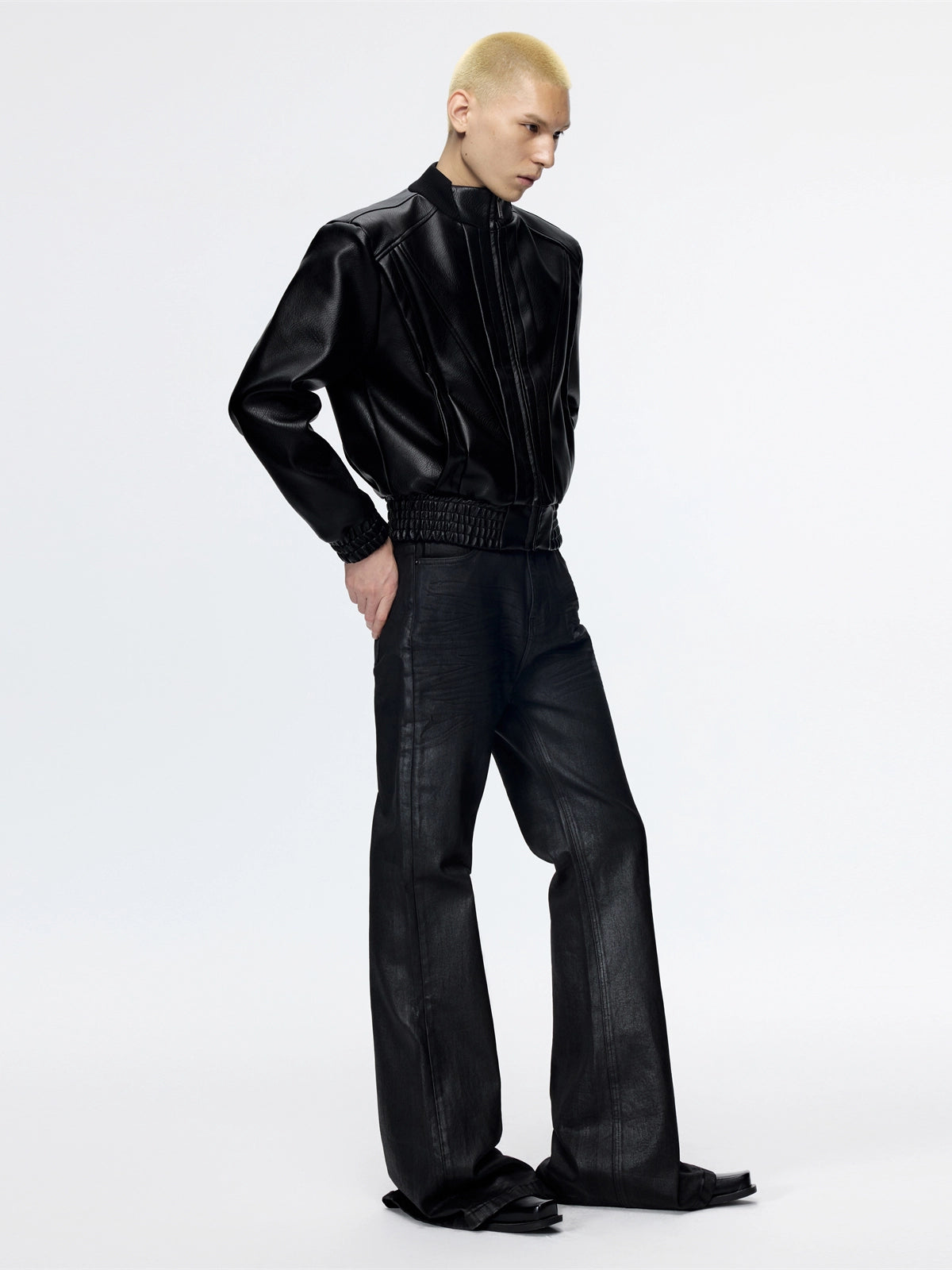 Power Shoulder Short Leather Jacket
