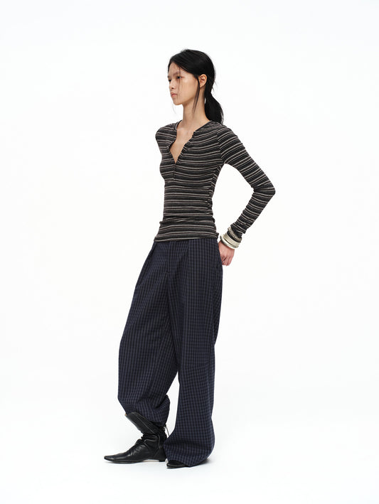 vintage velvet V-neck base henry collar T-shirt