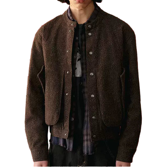 Washed Destroyed Leopard Jacket