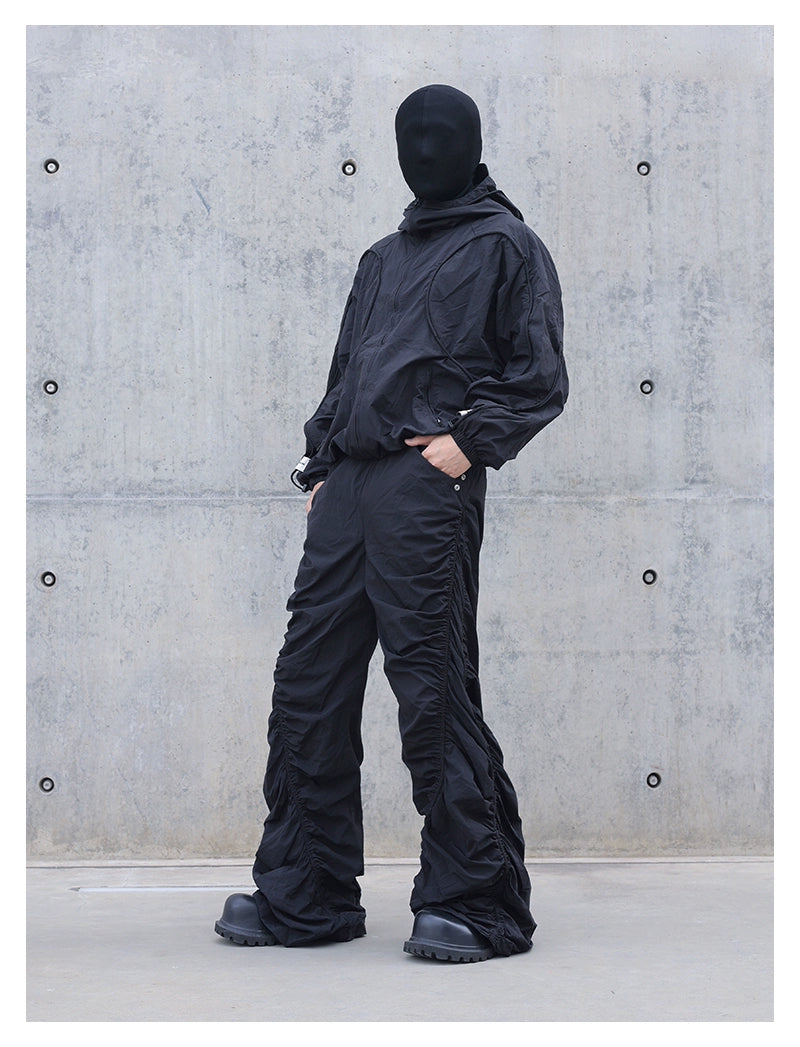 Pleated Spiral Loose Pants Black