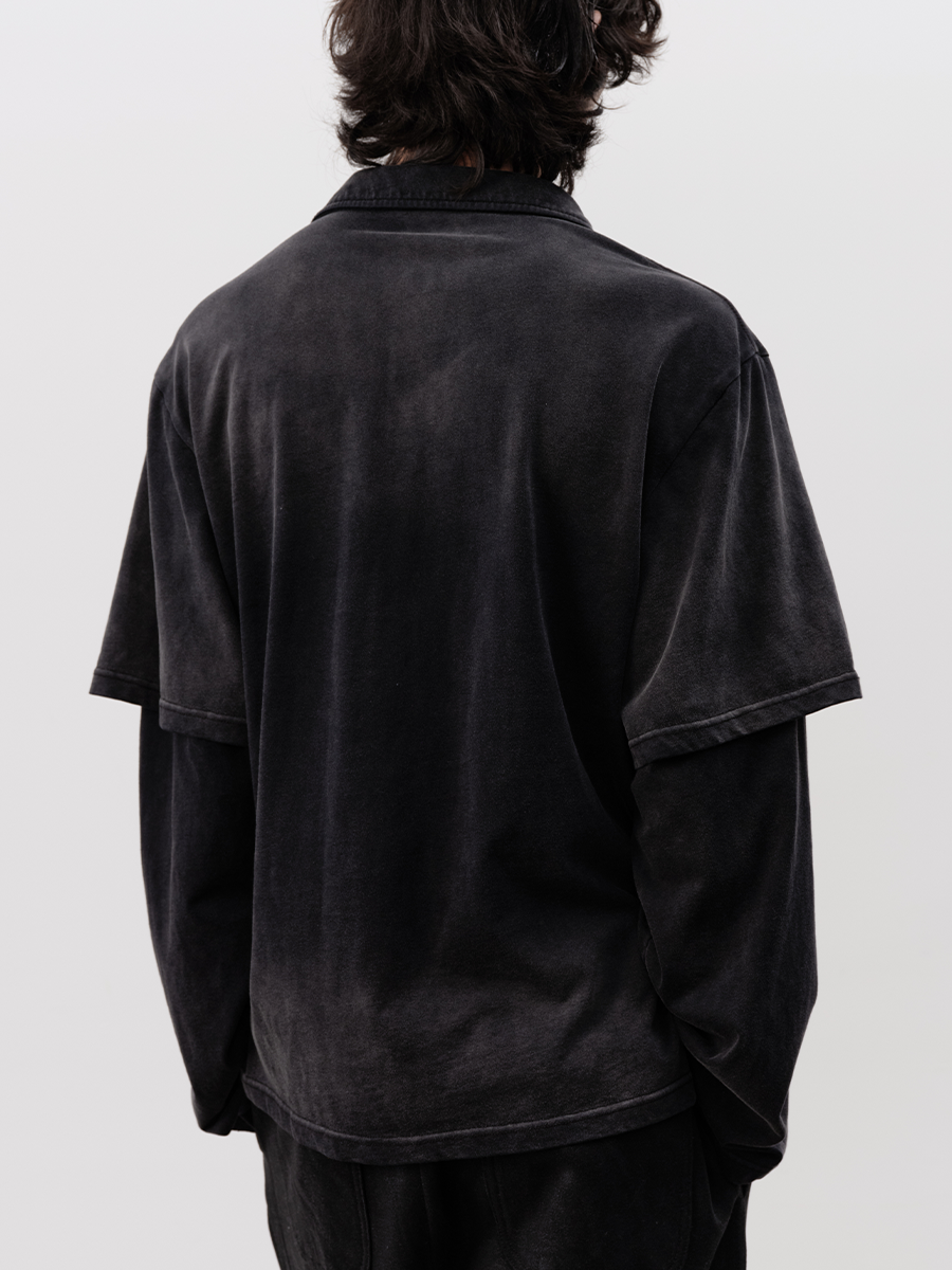 Washed Fake Layered POLO shirt