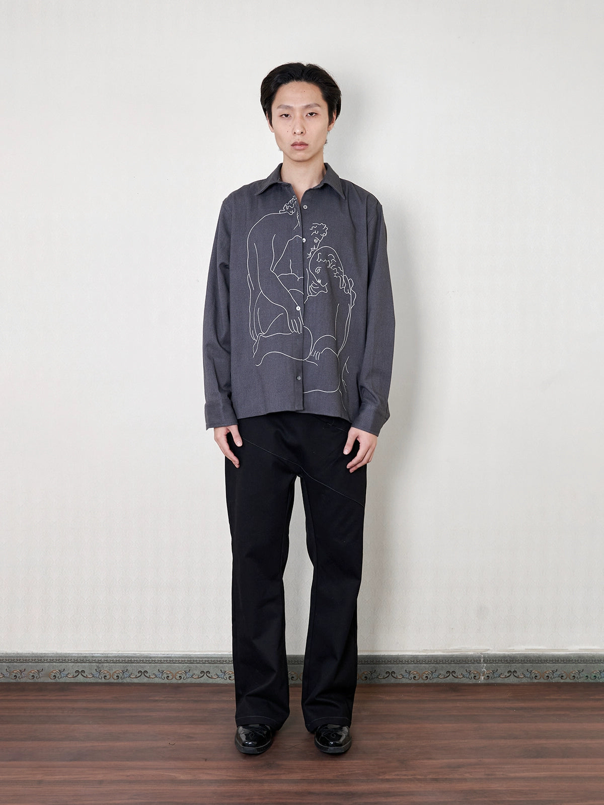 "embrace" wool Tencel embroidery shirt