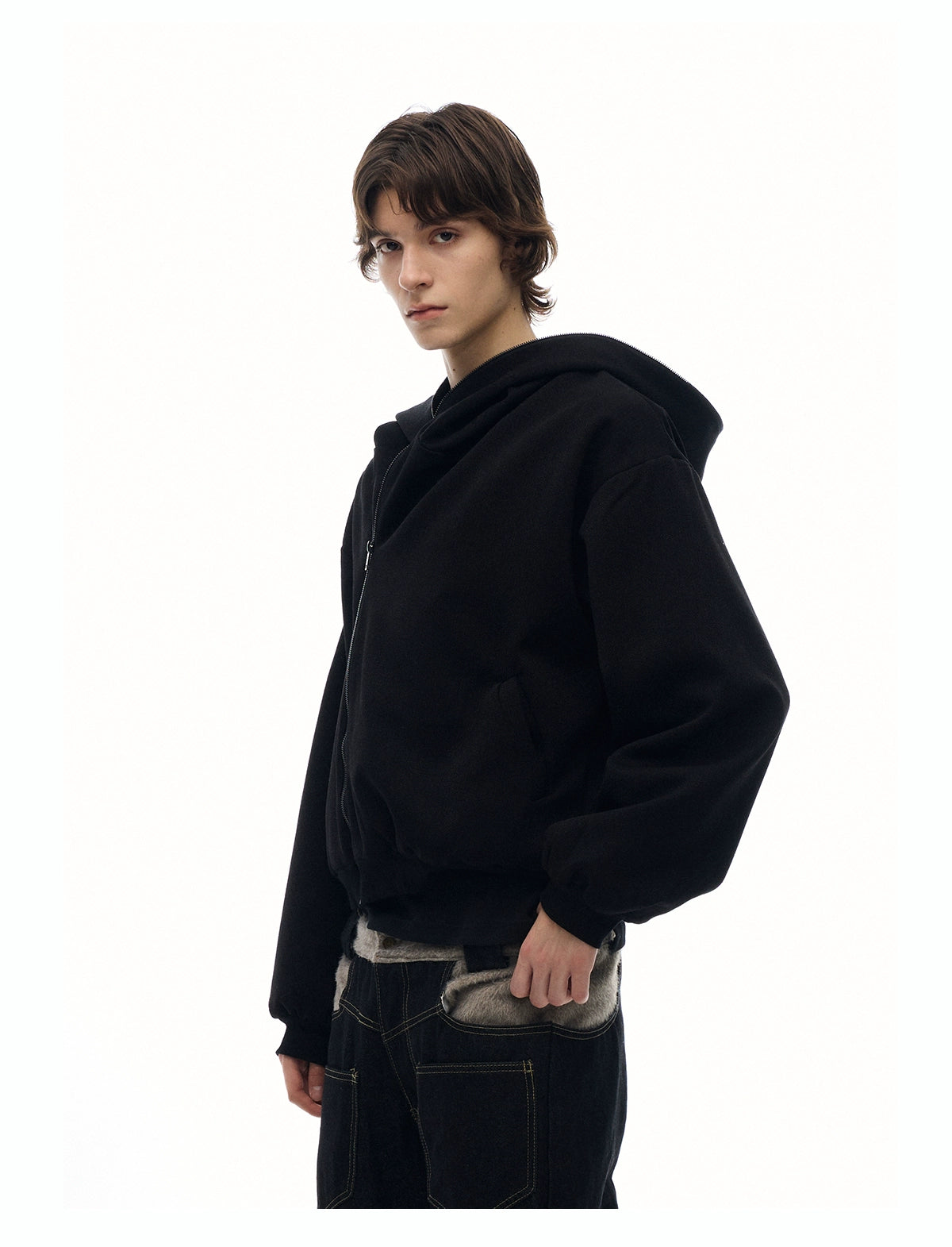 "Mystery Palace" grit linen brown reversible layered jacket