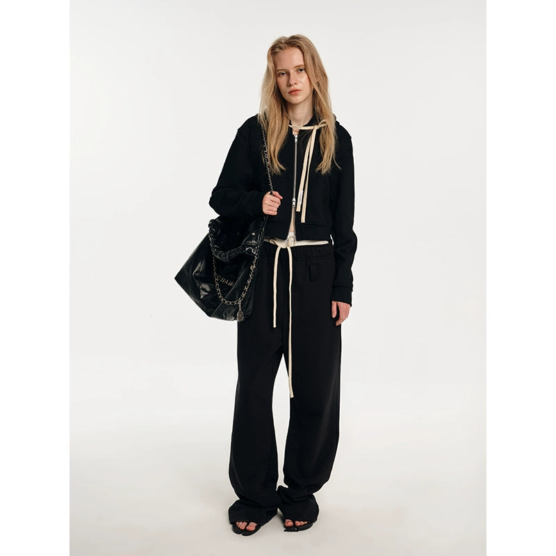 Double-waist drawstring baggy sweatpants