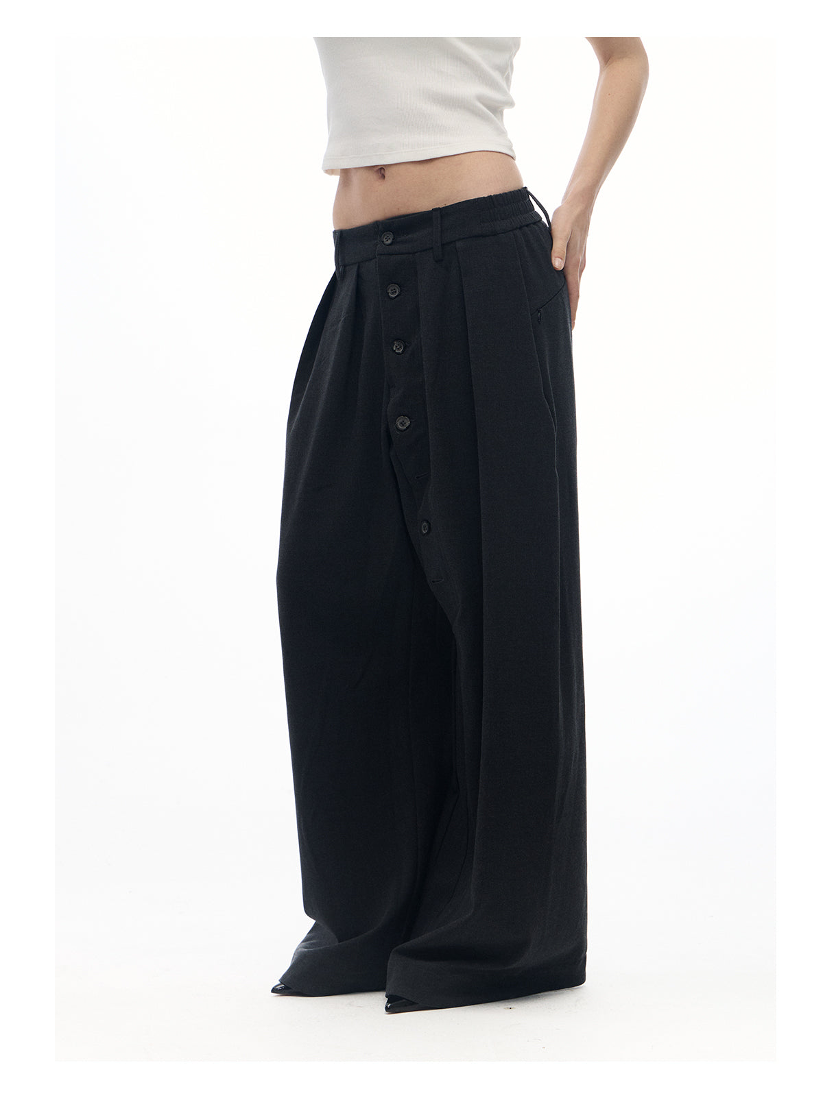 "Lunar Eclipse" loop-up grey live-pleated kendo trousers