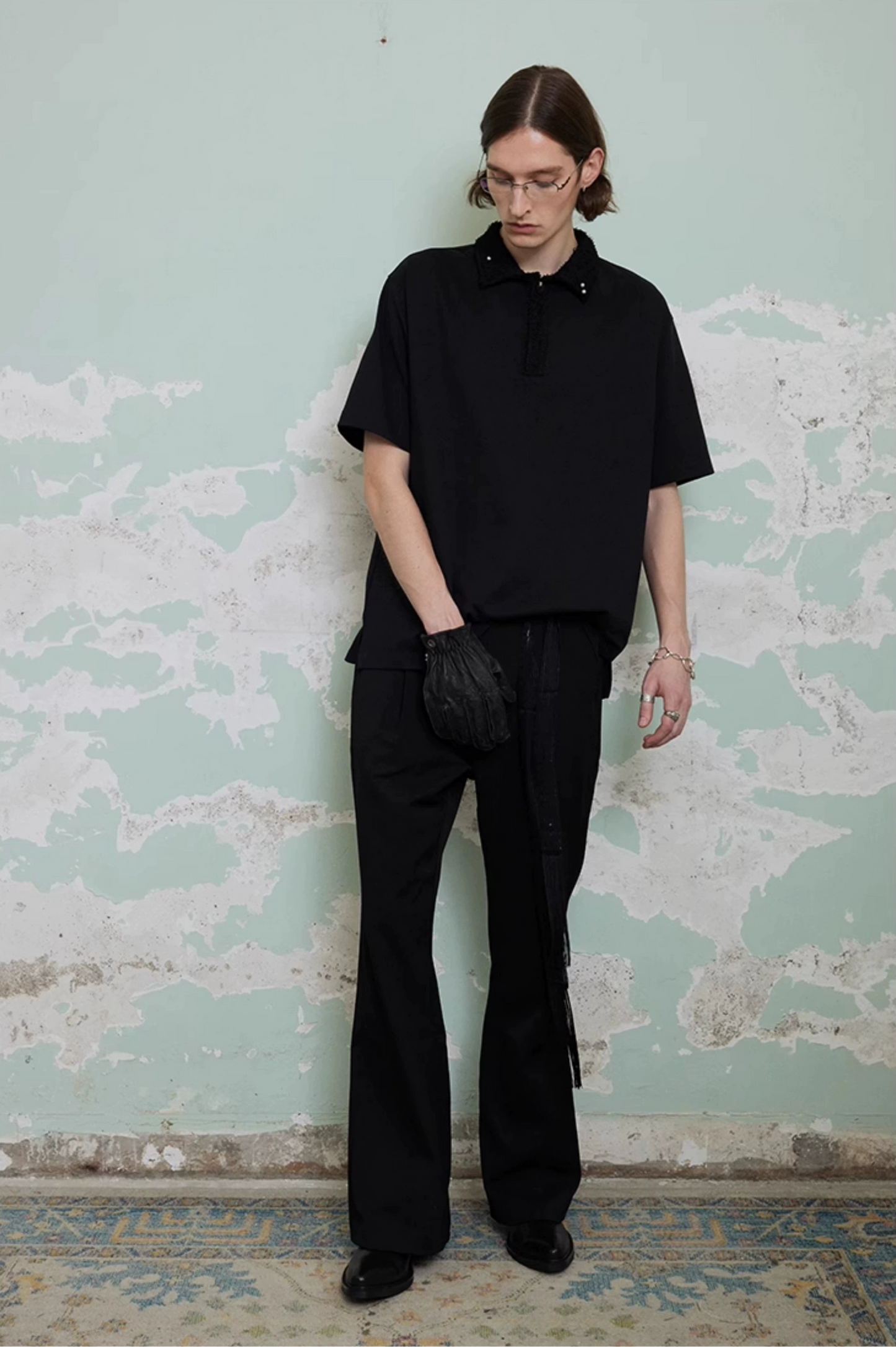 "Silver Gray Pearl" Woven Collar Short Sleeve POLO