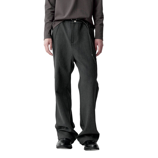 Structure leather patchwork trousers