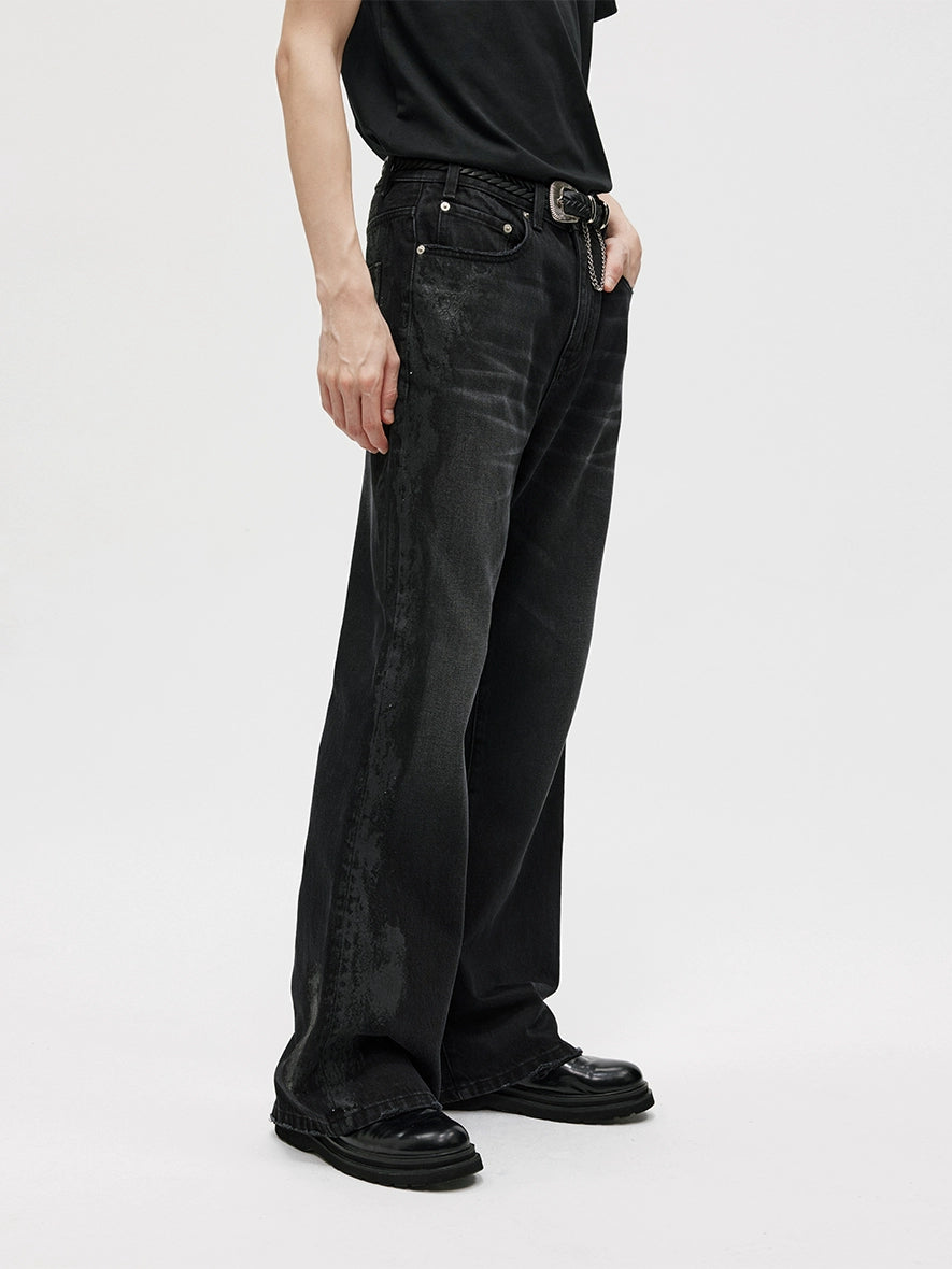 BLACK COATED BOOTCUT JEANS