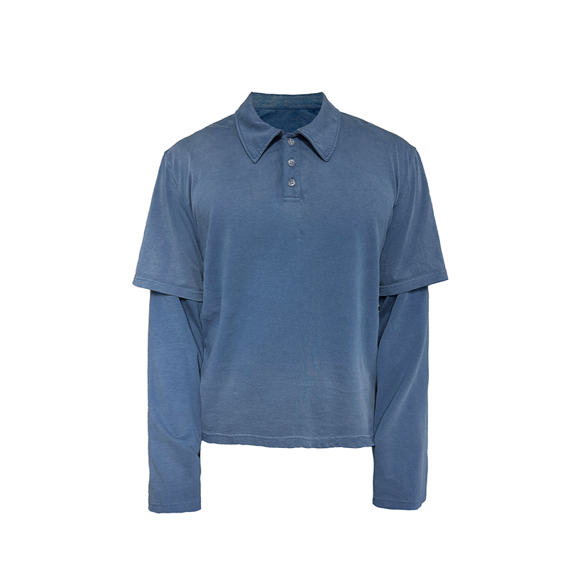 Washed Fake Layered POLO shirt