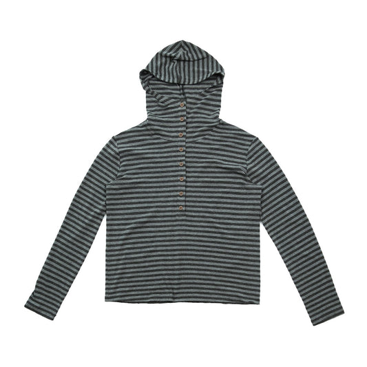 Striped polo hooded long sleeve T-shirt