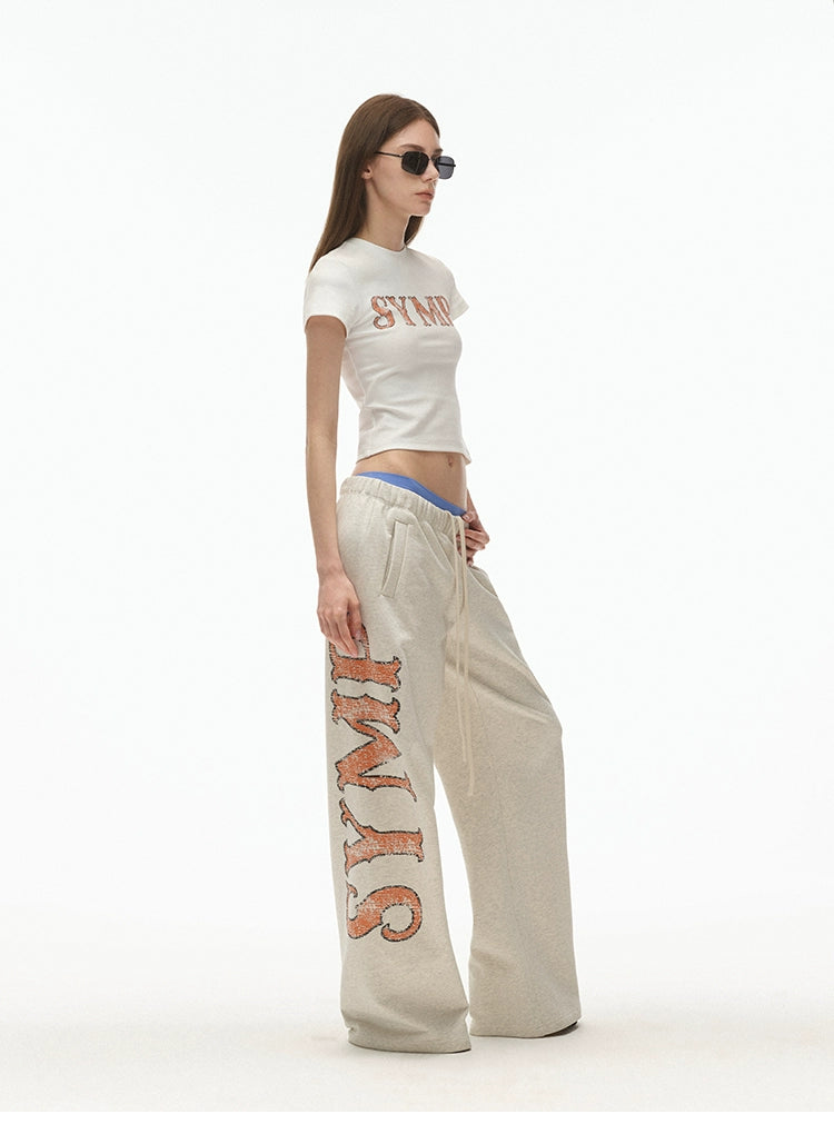 Distressed print stretch short-sleeved T-shirt