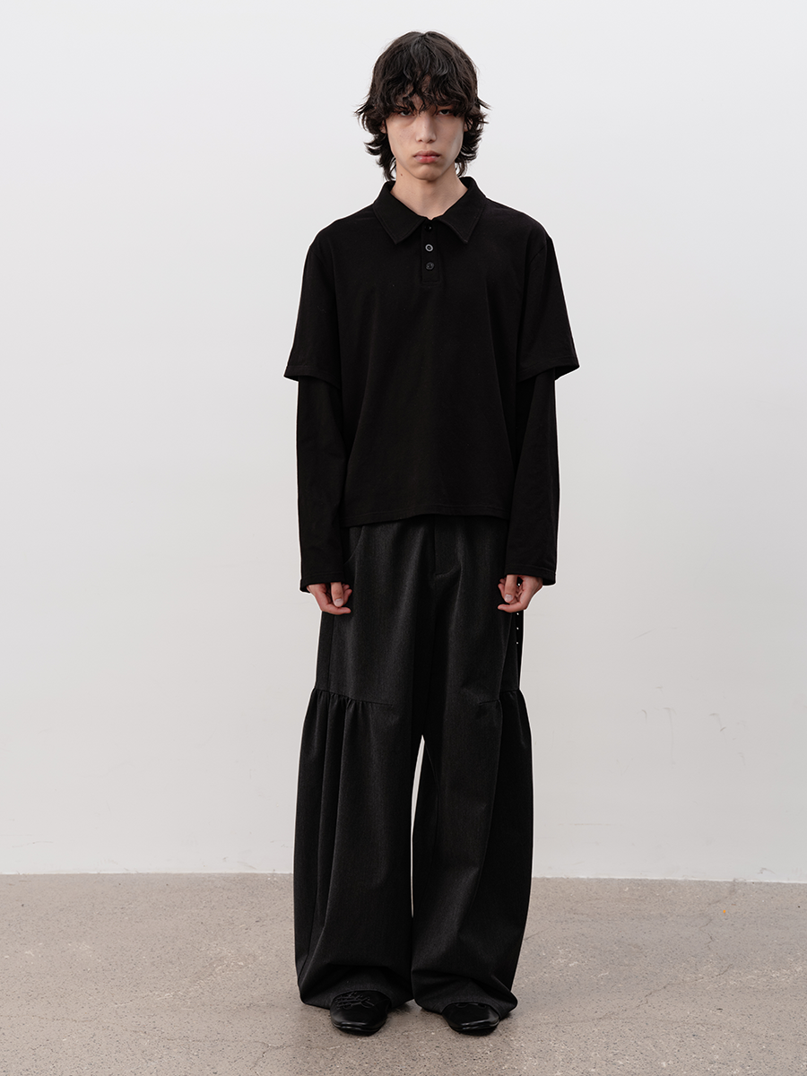 Black Fake Layered POLO Shirt