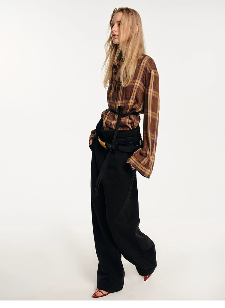 Double-waist drawstring baggy sweatpants