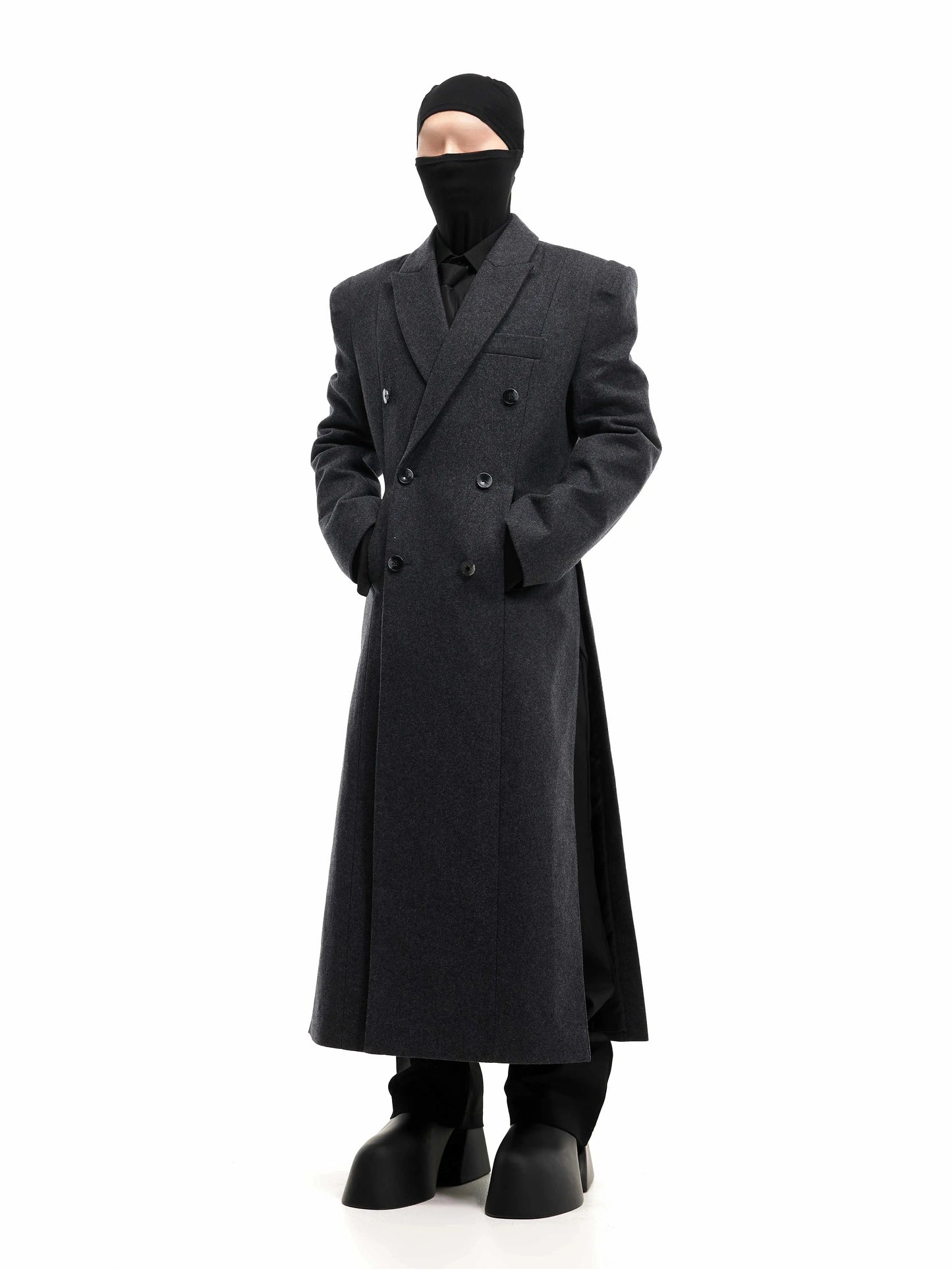 Power Shoulder Wool Long Coat