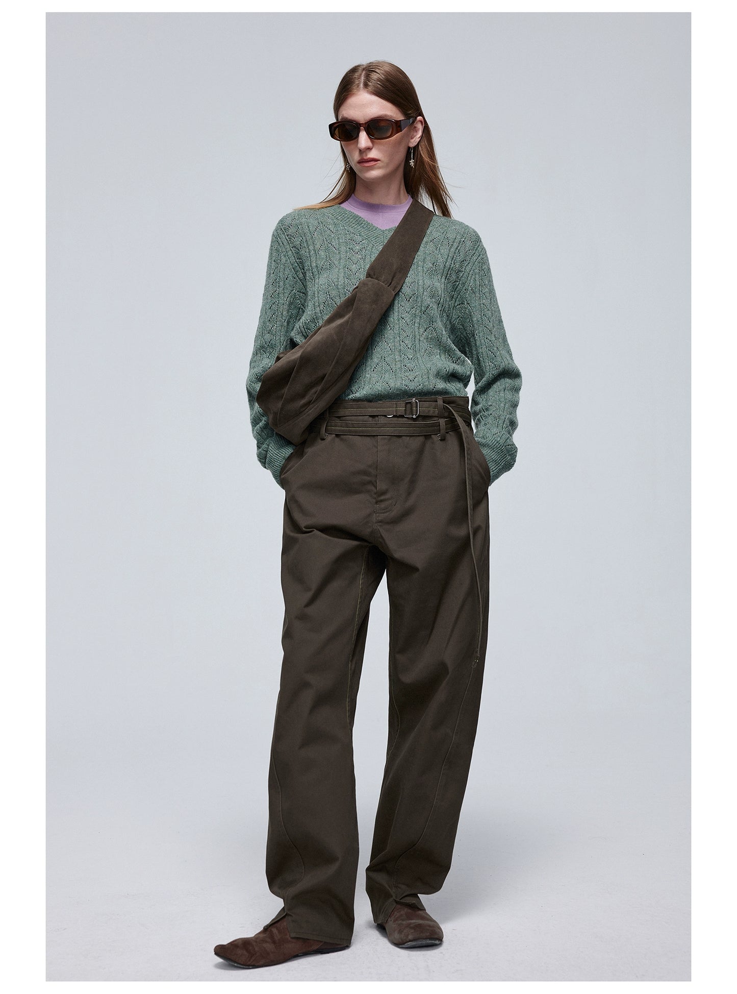Suede Pleated Crossbody Bag