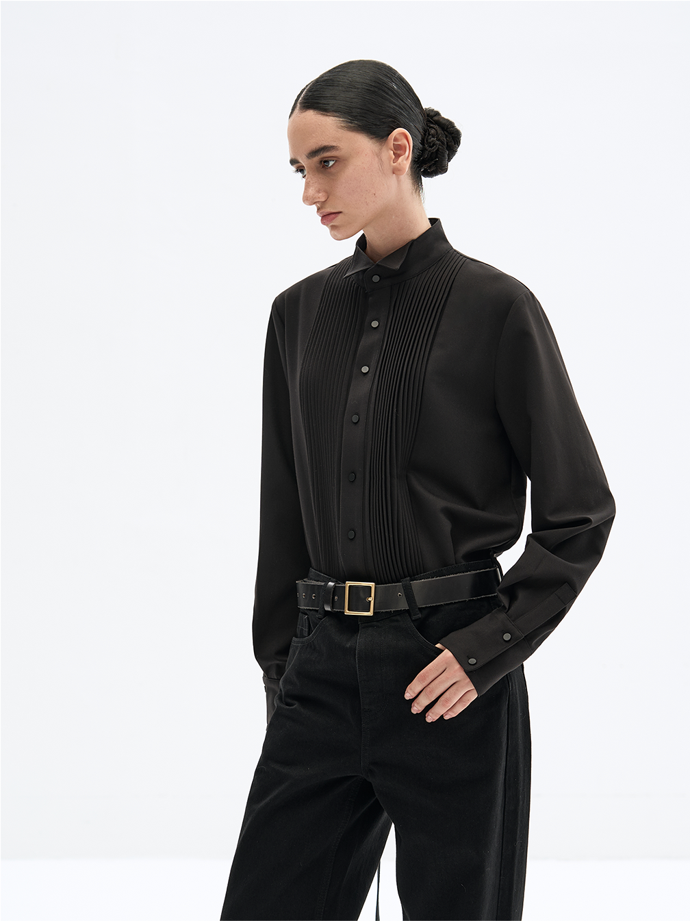 Organ pleats long sleeve shirt