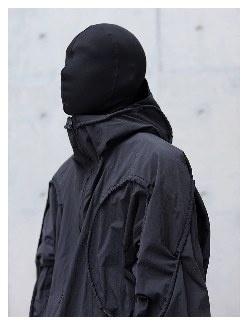 deconstructed drawstring hooded Nylon jacket