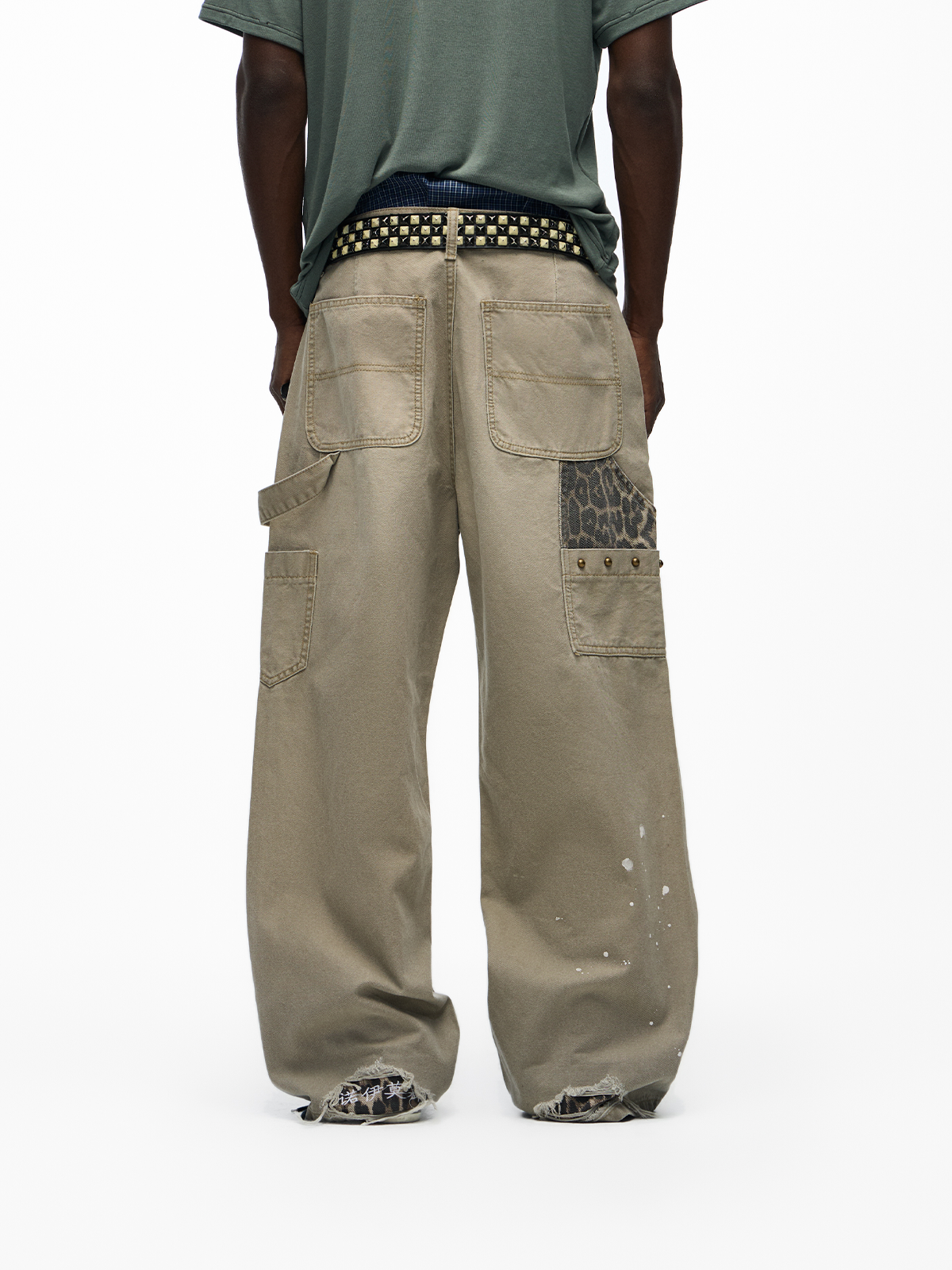 faded studs cargo jeans