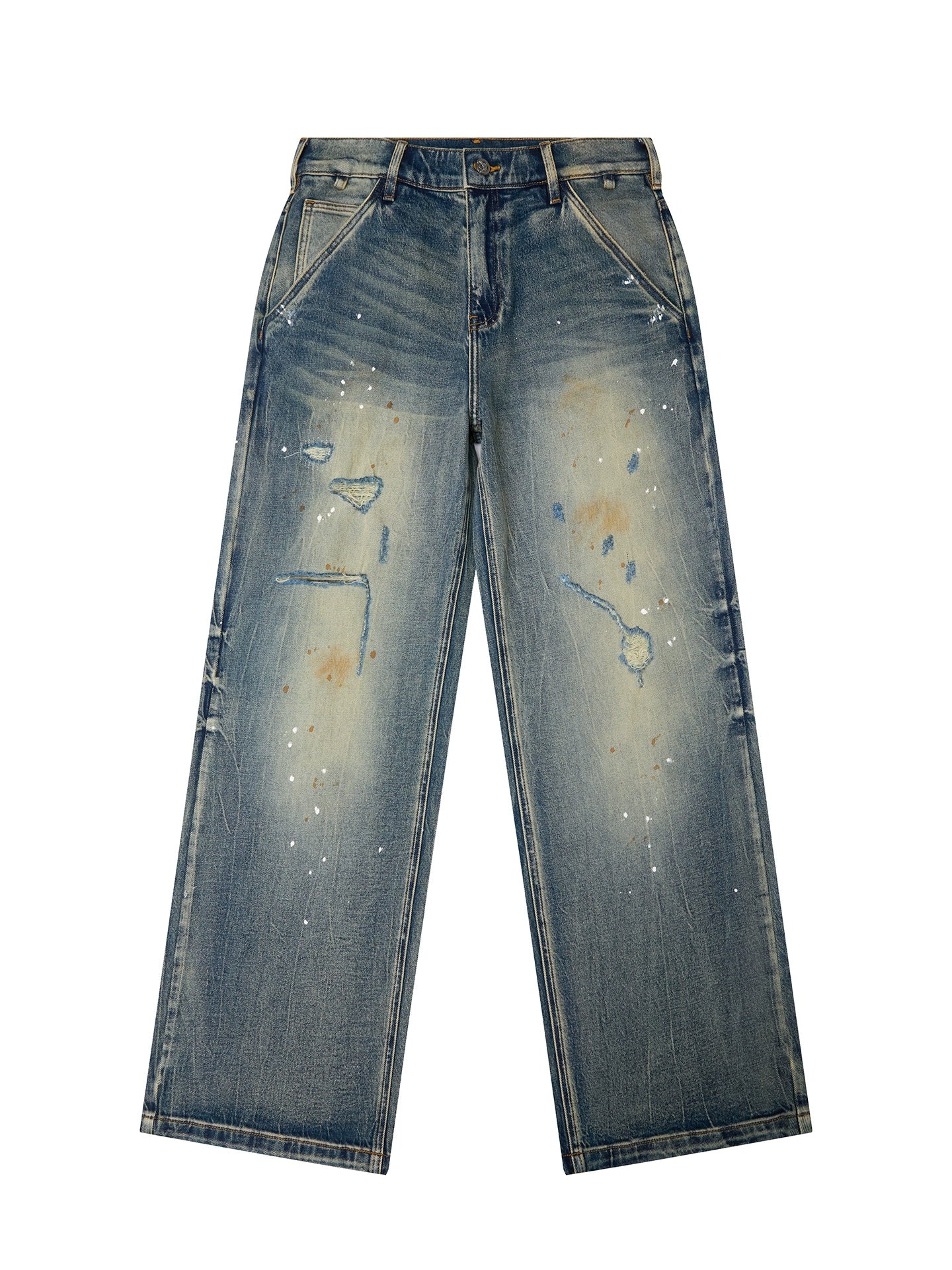 Straight Wash Dirty Ripped Jeans