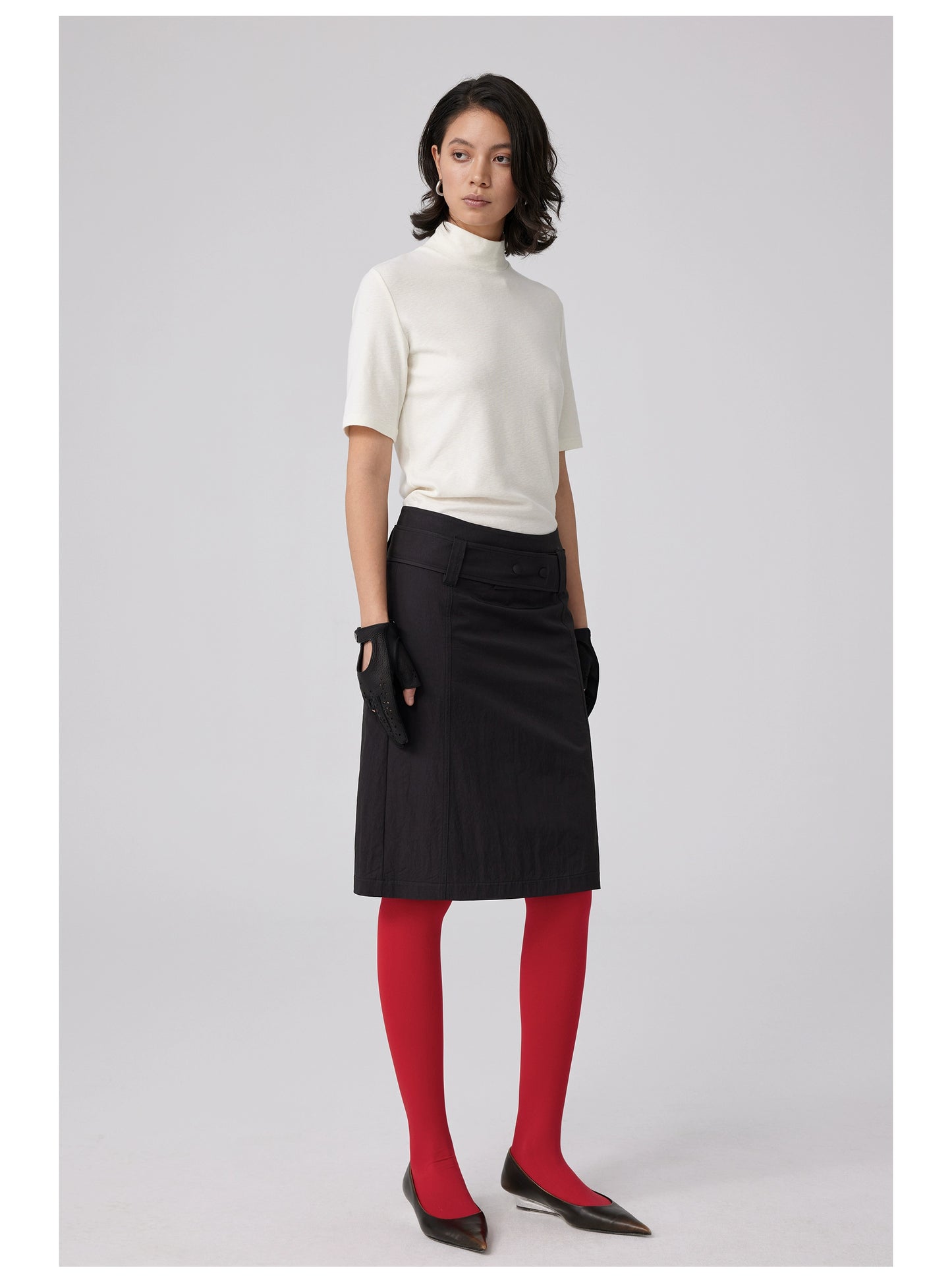 Slub knit slim turtleneck T-shirt