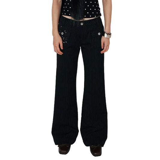 Low rise hot stamped pinstripe trousers