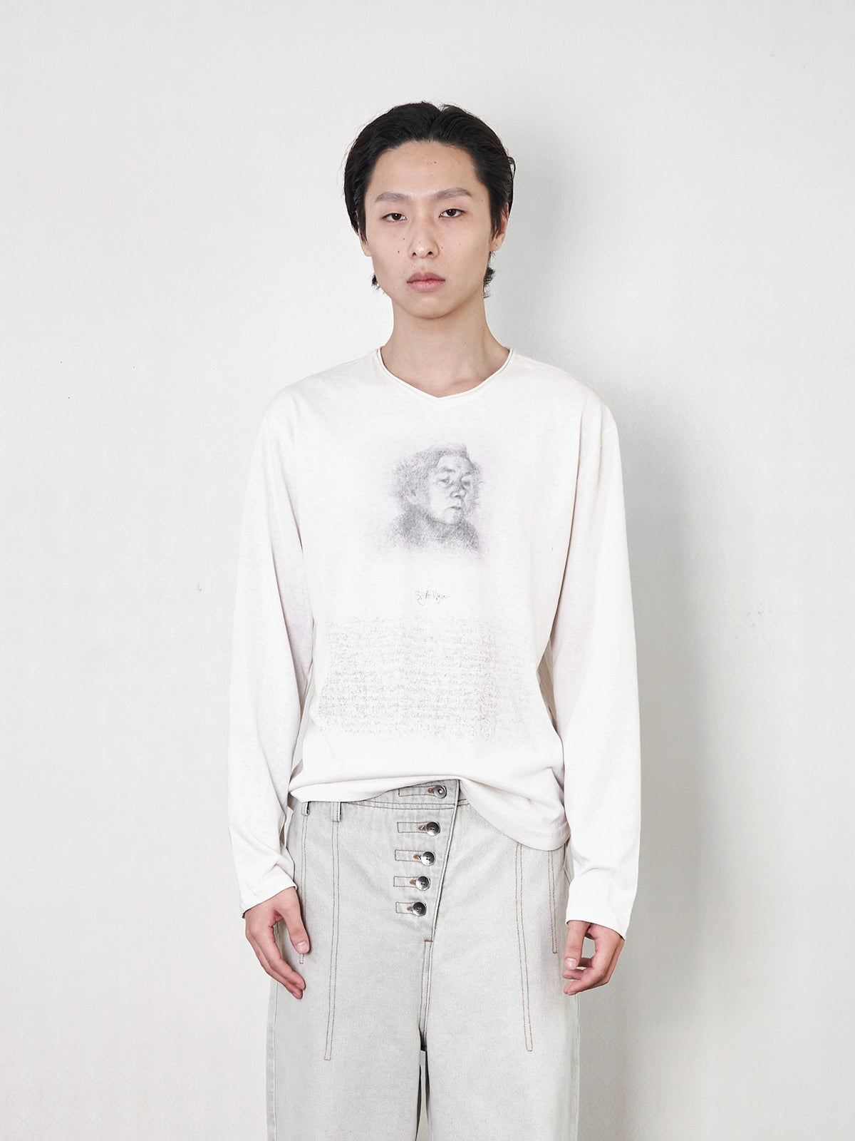 "Studio" sketch sheer long sleeve T-shirt