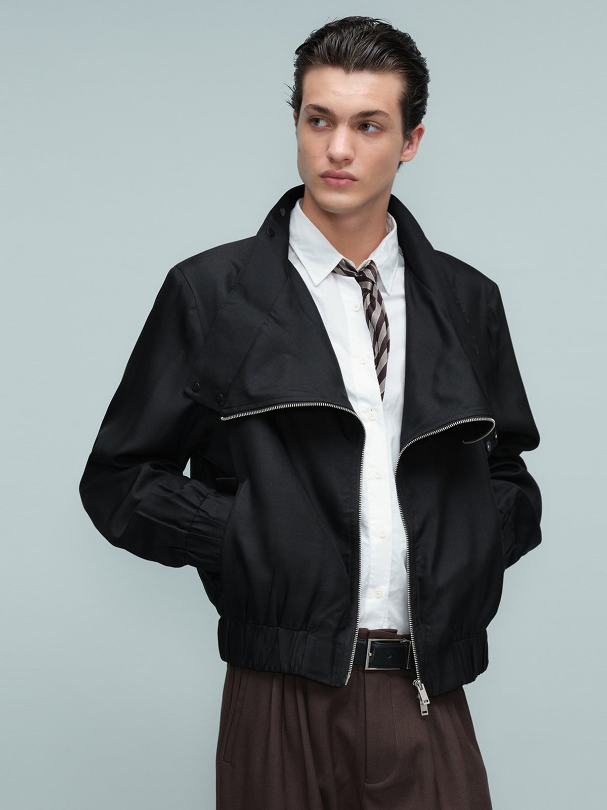 Asymmetrical slang zipper pilot jacket
