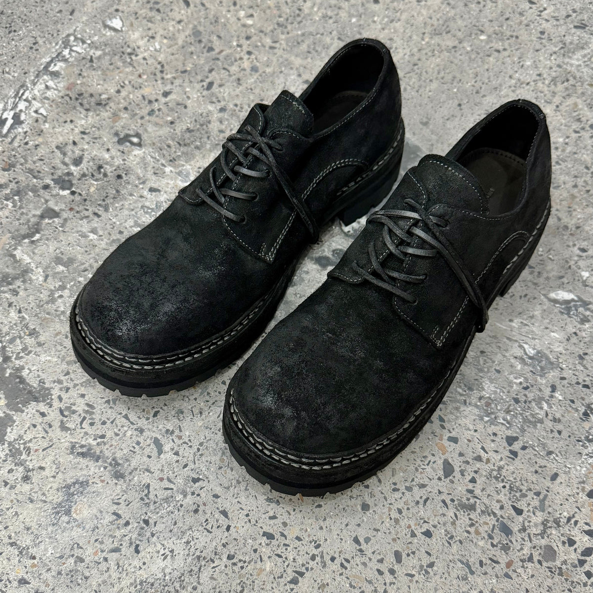 Double thread Goodyear derby leather shoes