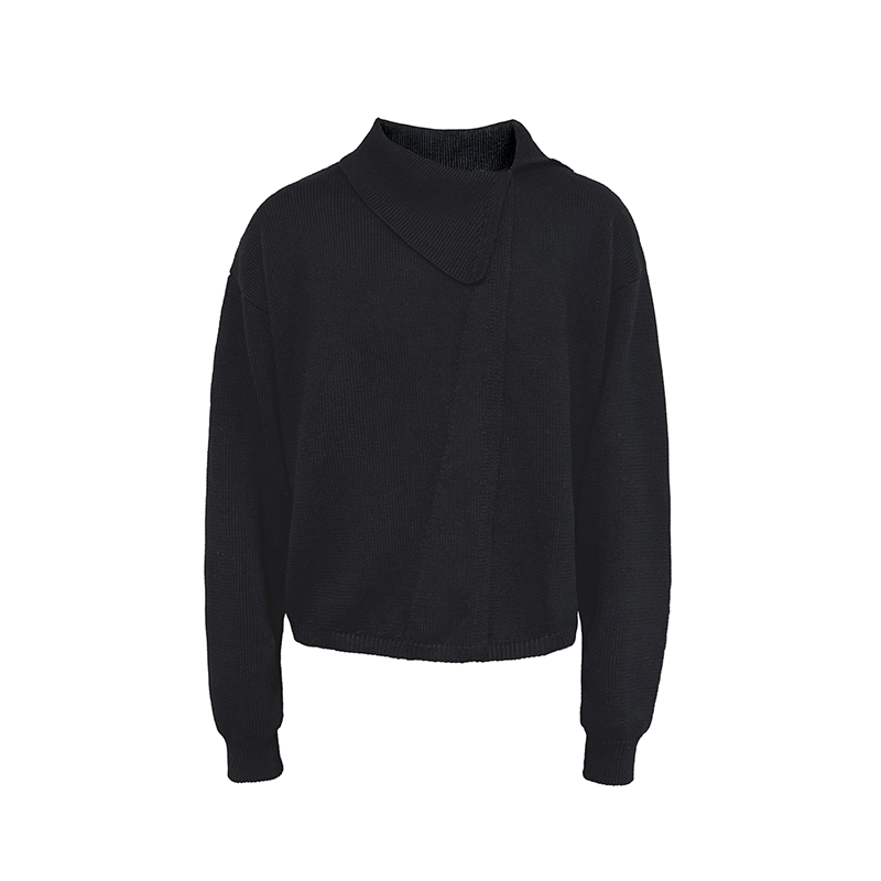 Cross-Collar Wool Sweater