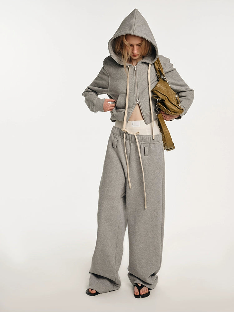 Double-waist drawstring baggy sweatpants