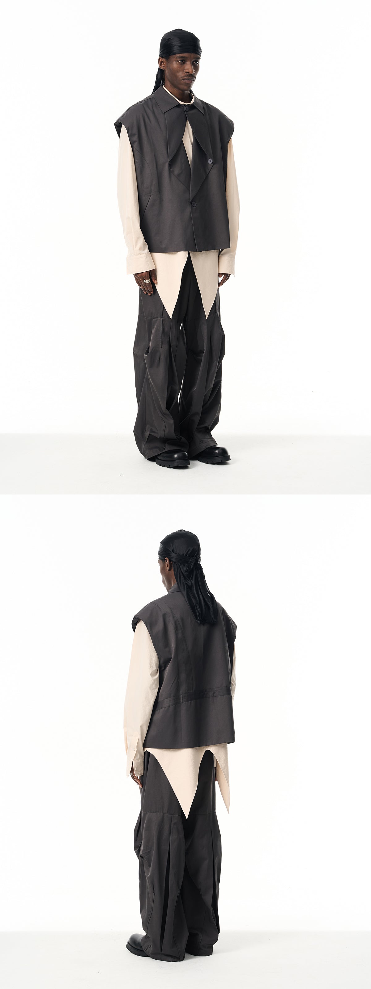 Cotton multi-directional pleated loose leg mop slacks