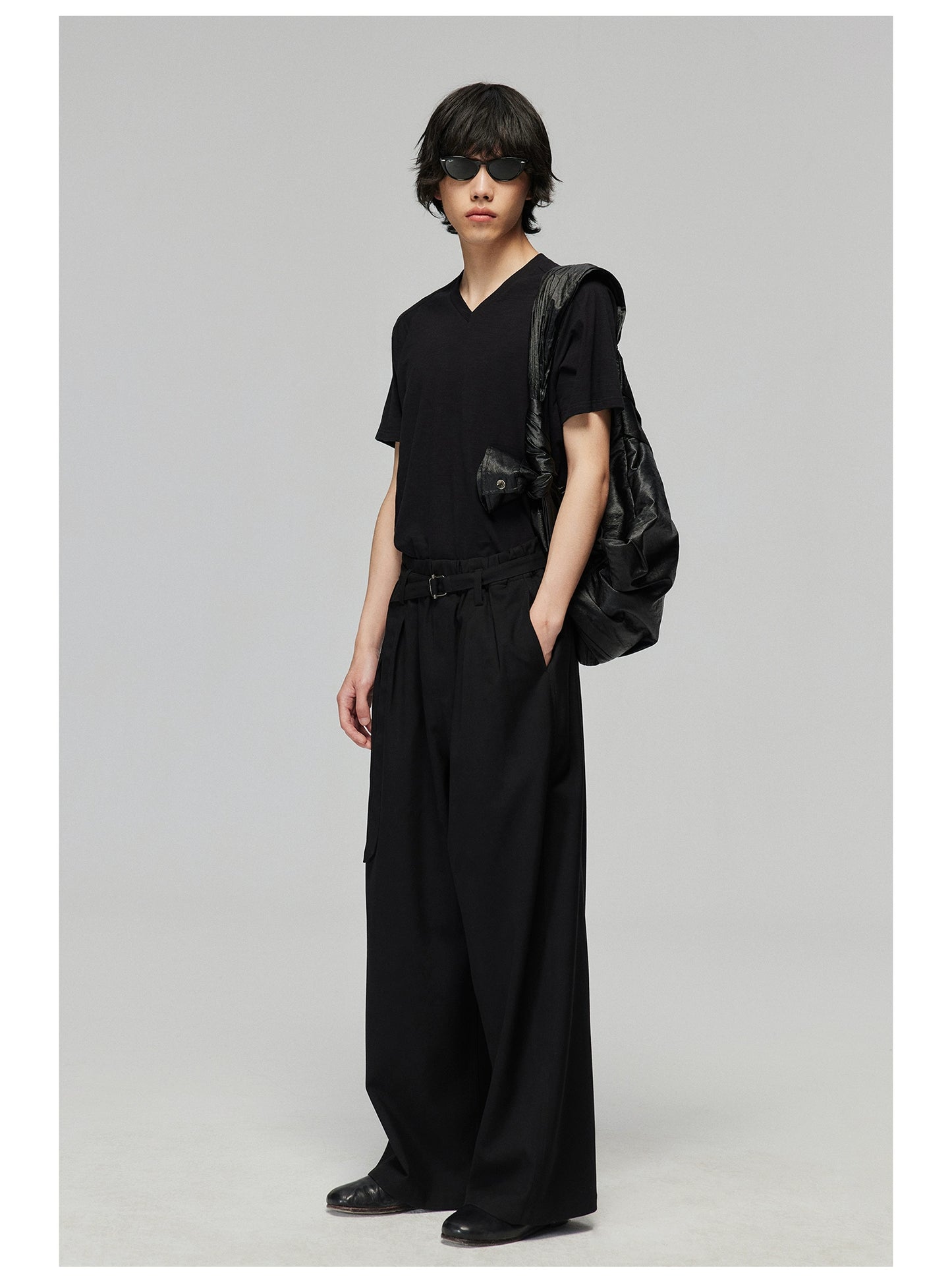 Waistband straight-leg trousers