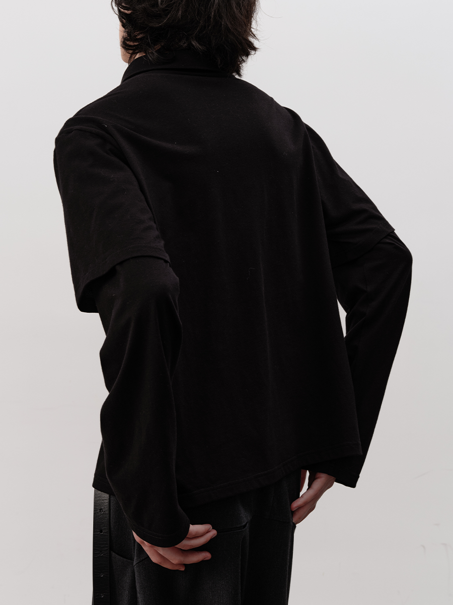 Black Fake Layered POLO Shirt
