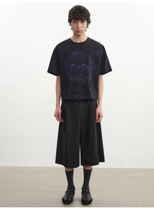 Houndstooth Pleated Cropped Pants