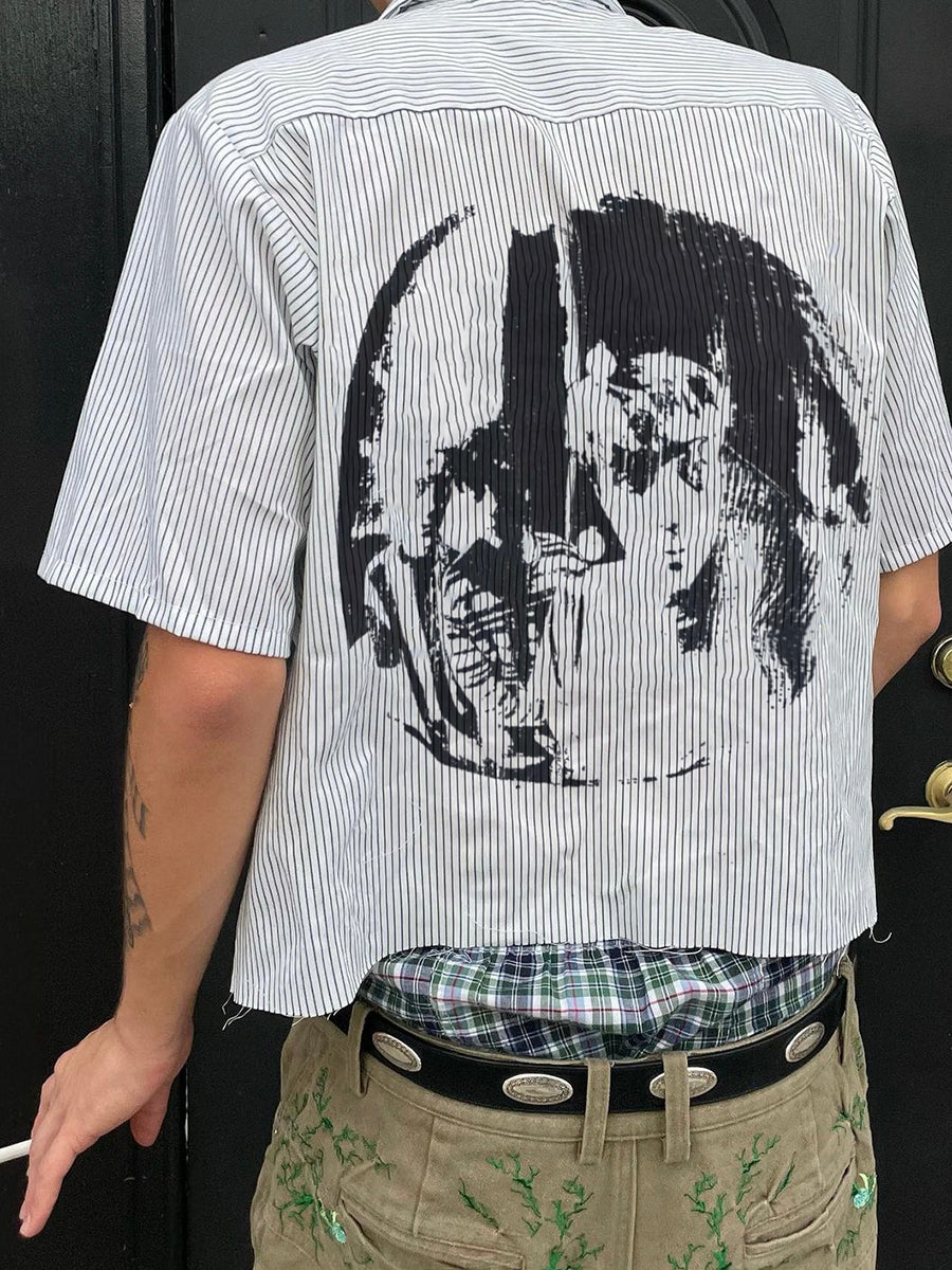 *Moon* Printed stripe short sleeve shirt