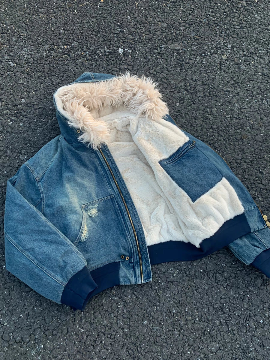 Washed Denim Fleece Jacket