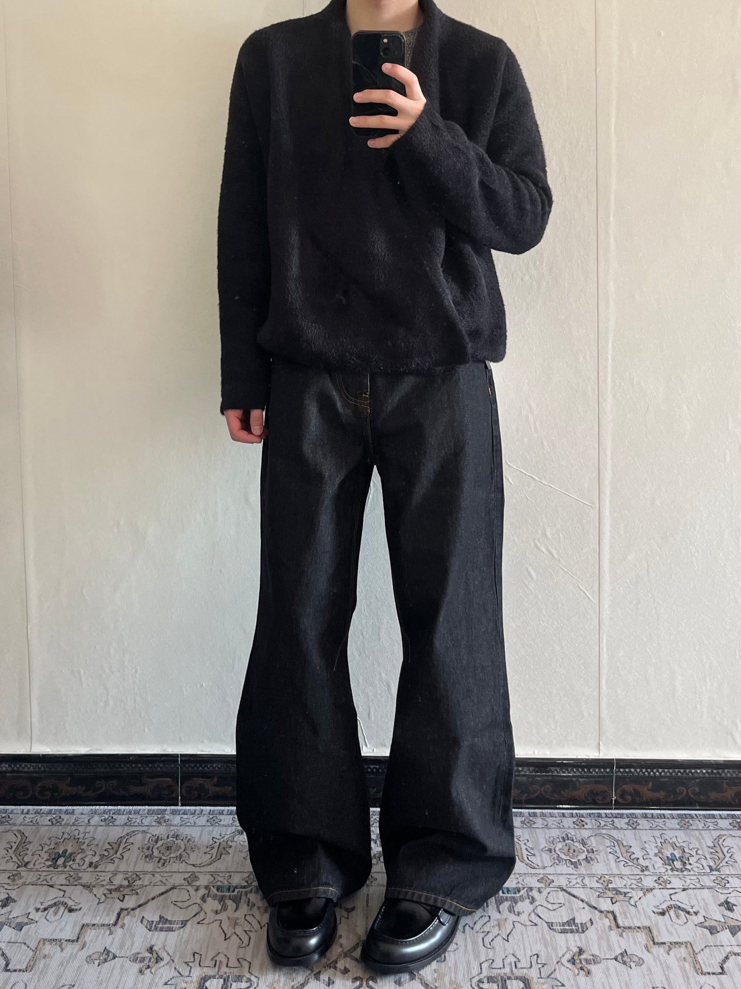 MANUSCRIPT MamaoOkayamahara beef 14.5 oz scimitar original color wash jeans baggy trousers