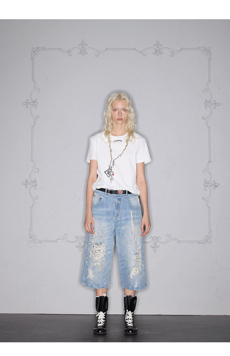 Dirty Paint Damaged cropped Diamond jeans