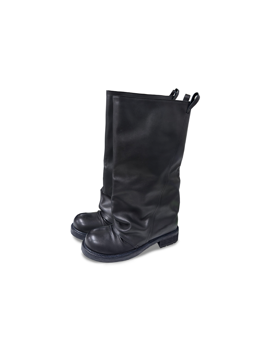 Pleated Cowhide Tube Boots