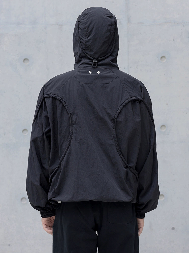deconstructed drawstring hooded Nylon jacket