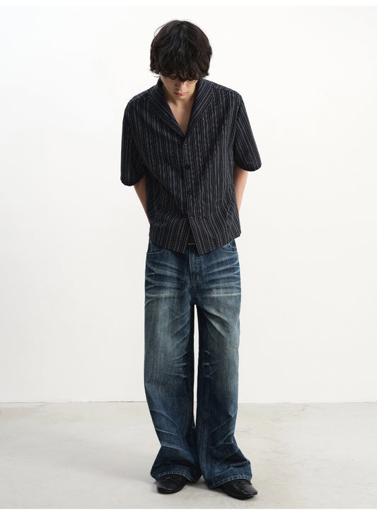 3D pressed pleats washed Jeans
