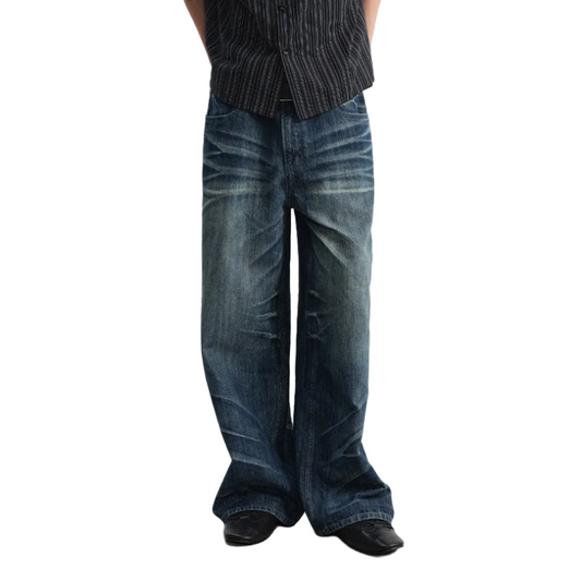 3D pressed pleats washed Jeans