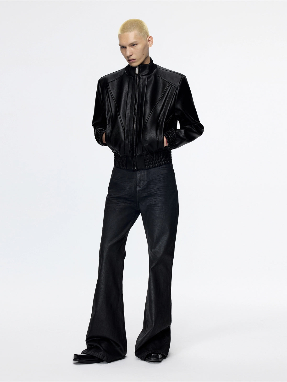 Power Shoulder Short Leather Jacket