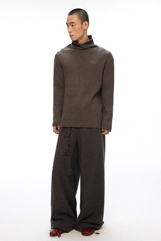 "Retro Ode" side open turtleneck sweater