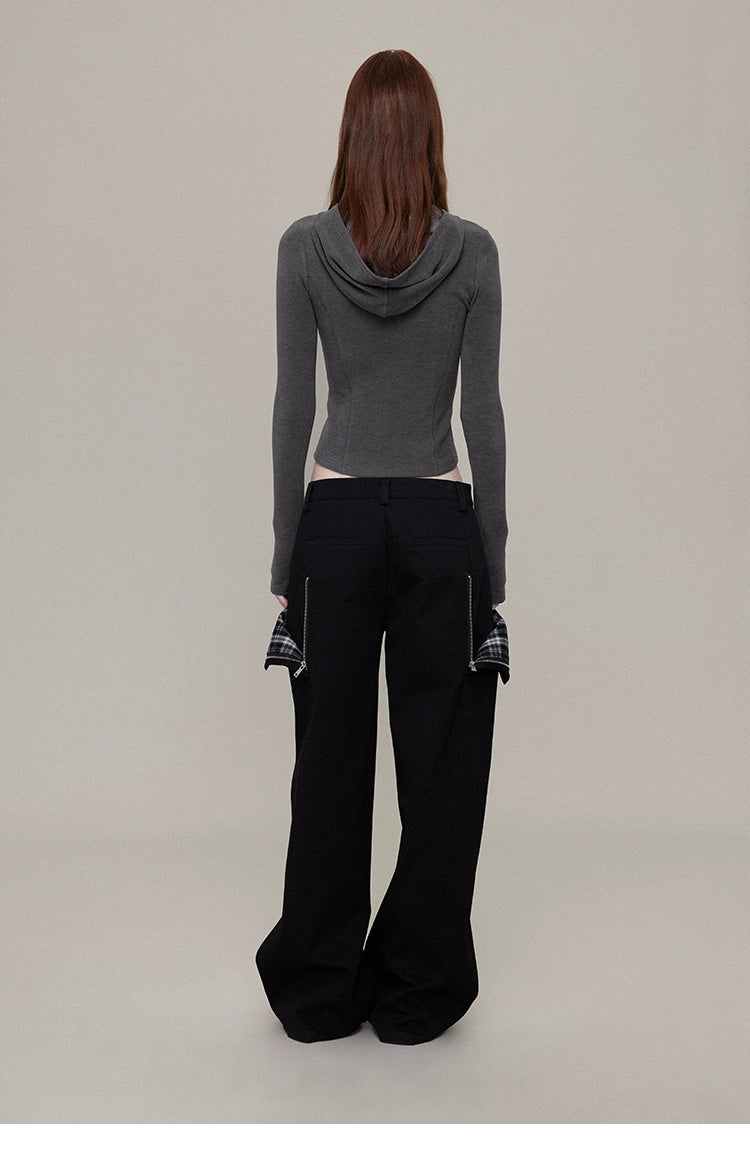 Velvet semi-cardigan hoodie