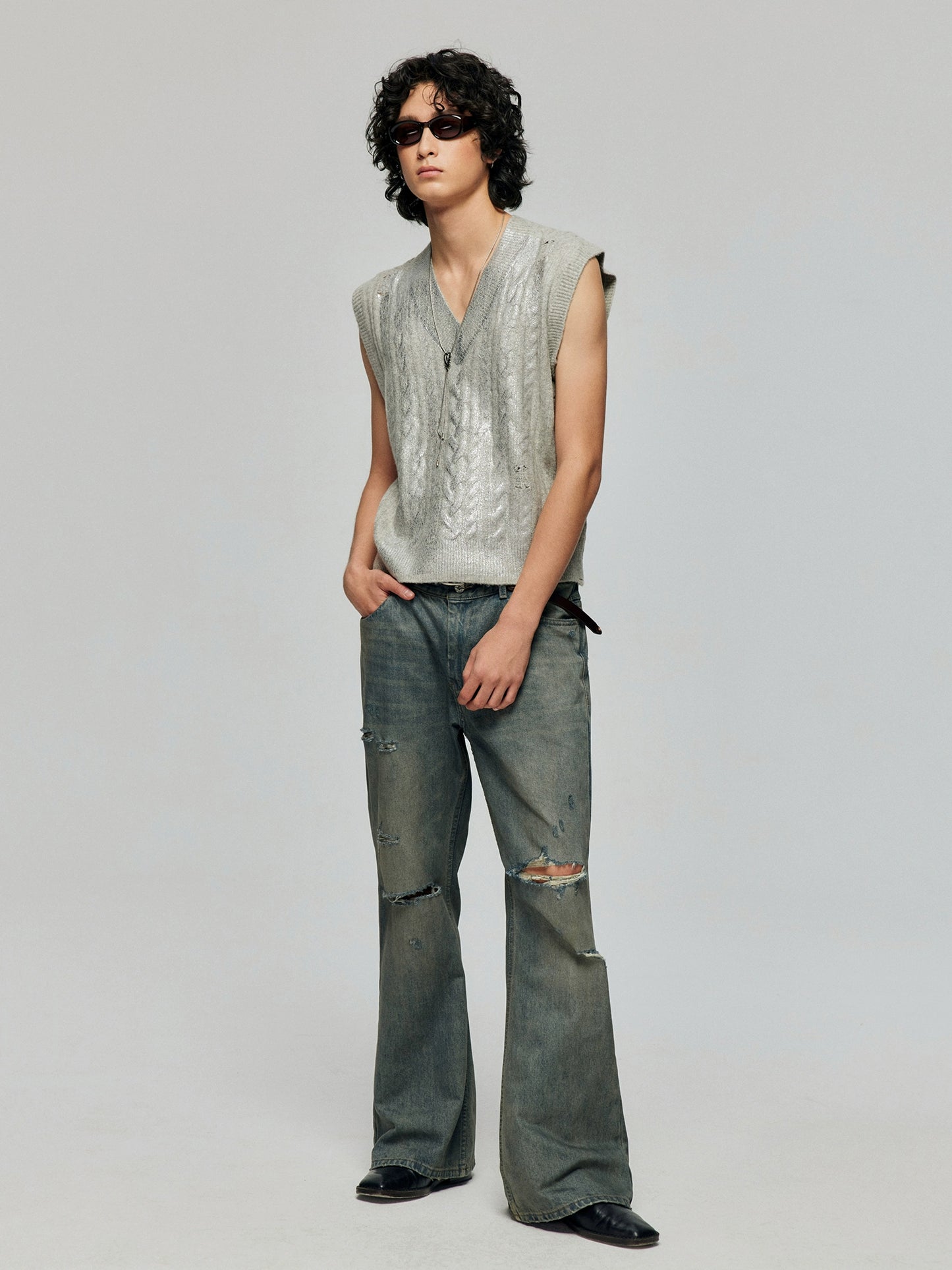 Silver V-neck knit vest