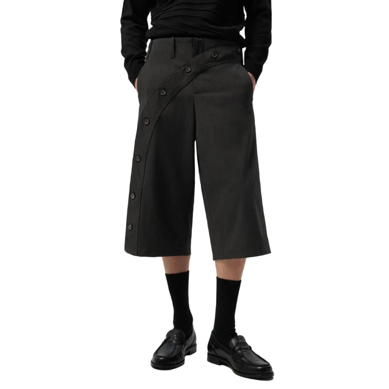 Slanted button 3D Cut Suit Shorts