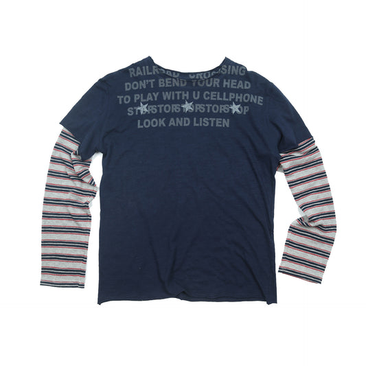 Stripe Stitching Fake Layered Long Sleeve T-Shirt